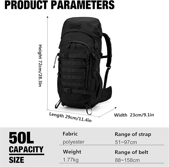 Mardingtop 50L Hiking Backpack,Backpacking Backpack with Rain Cover for Hiking,Backpacking,Rucking,Camping,Survival