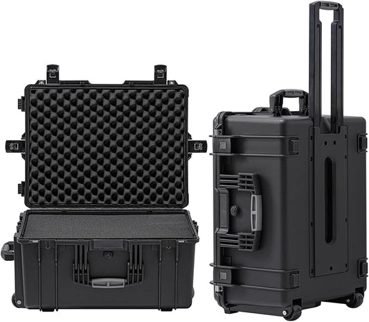 Rolling Hard Case with Foam,26 x 20 x 13 Inch, Equipment Case with Wheels and 4 Handles for camera, Drone,tool, electronics,Shockproof, Waterproof, TSA Friendly, Inner 22.64"X 16.73"X9.84"