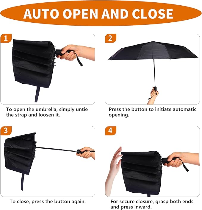 46 Inch Compact Umbrellas for Rain - Travel Small Umbrella - Automatic Folding Umbrella - Windproof Portable Umbrella, Double 10-rib