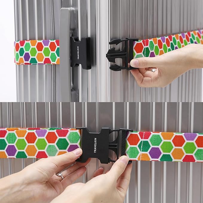 Travelkin Luggage Straps TSA Approved - Adjustable Cross Suitcase Straps with TSA Lock, Reinforced Buckle, Unique Pattern - Secure Heavy Duty Luggage Straps for Travel (Honeycomb)