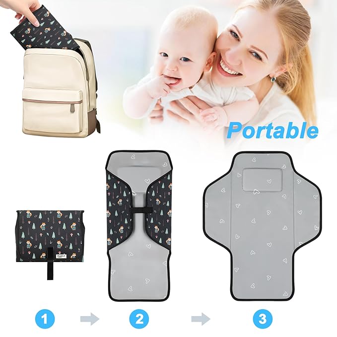 Baby Portable Changing Pad Travel - Waterproof Compact Diaper Changing Mat with Built-in Pillow - Lightweight & Foldable Changing Station, Newborn Shower Gifts