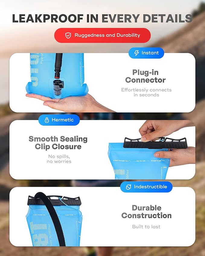 Hydration Bladder,TPU Water Bladder,Water Bladder for Hiking Backpack,BPA Free,Wide Opening,Leak-Proof,Water Reservoir for Hiking Cycling Camping Running