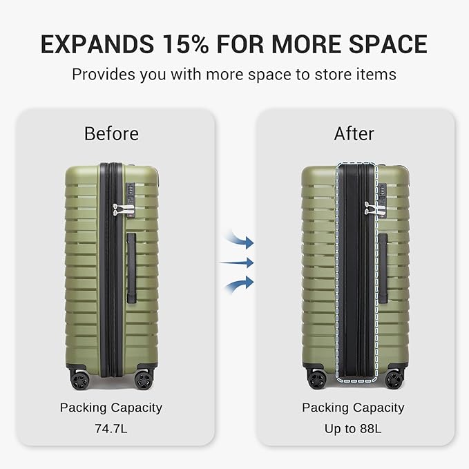 Kono 24 Inch Expandable Luggage Suitcase with Spinner Wheels, Durable Hardside Checked Luggage with Hidden Cup Holder, Lightweight Hard Shell Medium Suitcase with TSA Lock(Green)
