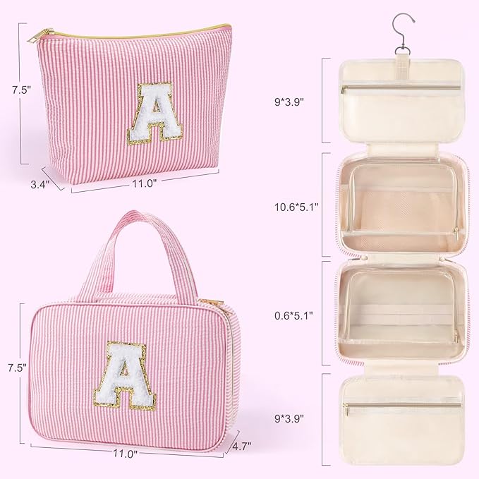 YOOLIFE Hanging Toiletry Bag for Women - Travel Toiletry Bag Makeup Bag, Portable Toiletries Cosmetic Bag, Airplane Travel Essentials - Letter P, Blue