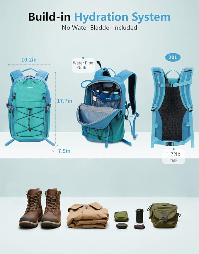 ECOHUB Small Hiking Backpack for Men Women, 20L Lightweight Travel Backpacks Water Resistant Camping Cycling Hiking Daypack