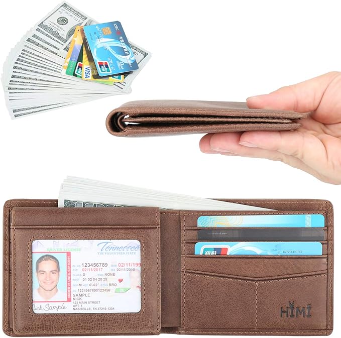Wallet for Men-Genuine Leather RFID Blocking Bifold Stylish Wallet With 2 ID Window