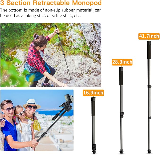 Camera Tripod 66.7 Inch, Patented 3-Way Rotating Portable Cameras Stand Professional Aluminum Travel Phone Camera Mount Monopod for Camera, Smartphone, Suitable for Various Live Vlogging