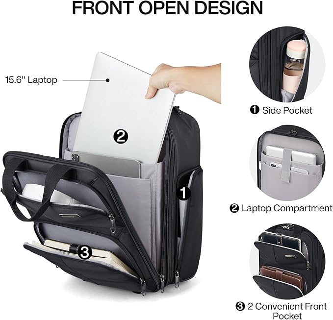 Hanke Softside Expandable Underseat Carry On Luggage for Airplanes,Travel Luggage Rolling Bag Personal Item Bag Small Suitcase,Black,16-Inch