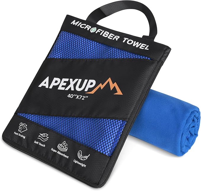 APEXUP Microfiber Travel Towel, Ultra Absorbent Quick Dry Towels, Lightweight Gym Sports Camping Towel for Workout, Yoga, Beach, Shower, Swimming (72"×40", Dark Blue)