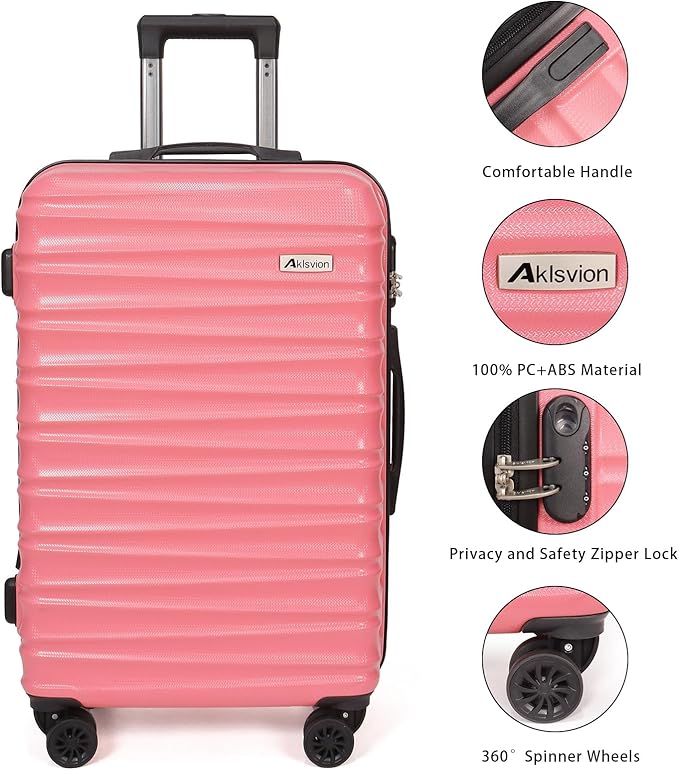 Luggage Set 3 Pieces (20/24/28) -Suitcase Set - Carry on Luggage with Wheels - Check-in Luggage - PC + ABS Durable Suitcase Rotating Silent Wheels Hardside Luggage with Spinner Wheels,3pcs (Pink)