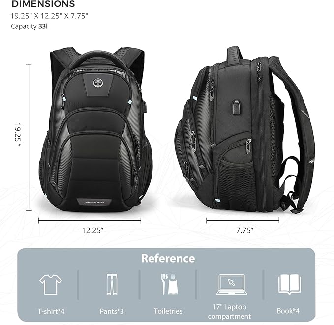 Swissdigital Design TSA Business Laptop Backpack for Men, Large Capacity Travel Backpack with Apple Find My Network and USB Charging Port Tech Backpacks Fits 17 Inch Computer Black| SD1643FB-01