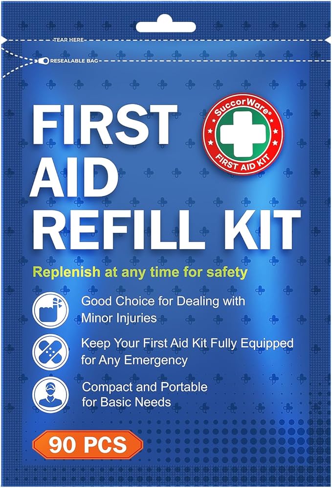 90 Pieces First Aid Refill Kit - Wound Care Kit Includes Bandages for Home, Travel, Hiking - Portable Replacement Kit for First Aid Medical Supplies（1 Set）