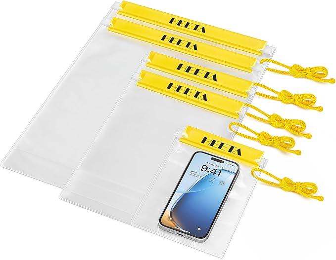 HEETA 5-Pack Clear Waterproof Dry Bag, Water Tight Cases Pouch Dry Bags for Camera Mobile Phone Maps, Kayaking Boating Document Holder