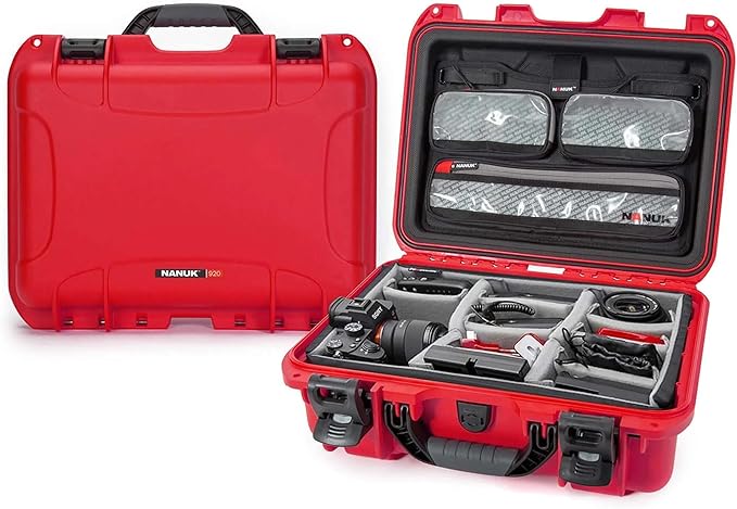 NANUK 920 Pro Photo Kit – Waterproof Travel Camera Hard Case with Padded Dividers & Lid Organizer, 16.7” x 13.4” x 6.8”, Dustproof & Impact-Resistant, Airline Carry-On Approved – Red