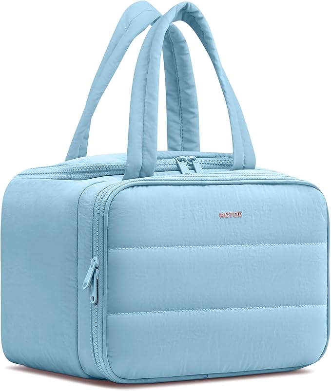 HOTOR Travel Toiletry Bag - Wide-Open Toiletry Bag for Women, Multi-Pocket Makeup Bag for Travel Essentials, Wet & Dry Separation Travel Accessories for Trip, Gym, 11.4" x 5.9" x 8.3", Blue