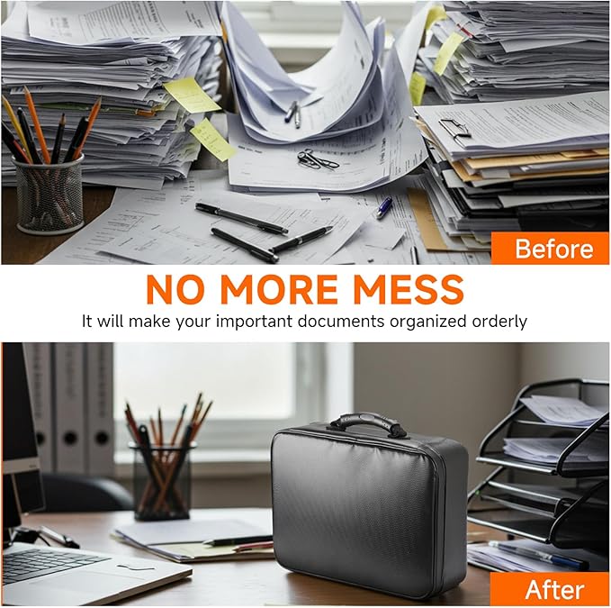 Fireproof Document File Organizer Bag, 5200°F Portable File Organizer with Lock, 16 Layer File Box Waterproof and Heat Insulated Safe Storage for Important Documents, Laptop, and Files and More