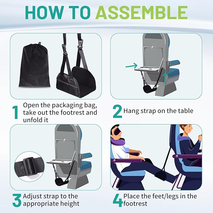 Lefeke Airplane Foot Hammock, Adjustable Foot Hammock for Plane Travel with 2 Straps, Plane Foot Rest with Support Plate, Foot Swing Airplane Travel Essentials