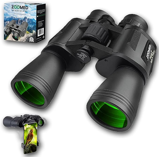 Binoculars with Smart Phone Bracket Adapter, Militar, 20x50, Adults, Bird Watching, High Power Waterproof with Low Light Night Vision for Hunting, Travel, Games, Carrying Case Strap.