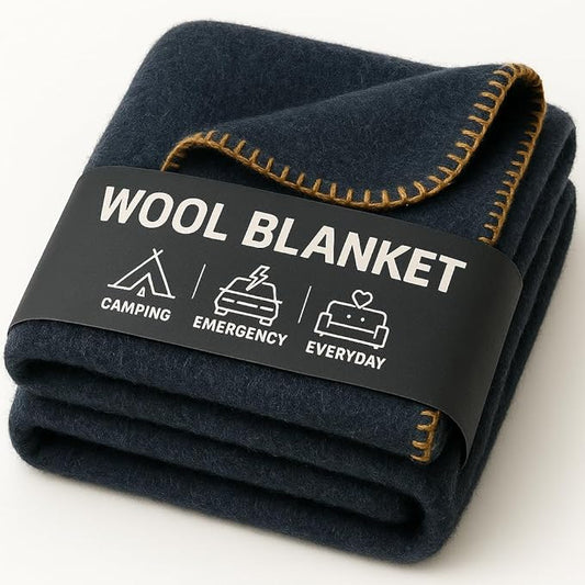 Wool Camping Blanket – 70% Wool Heavy-Duty Military Style Throw, Warm & Washable, Fire Retardant Cover for Emergency, Survival & Outdoor Use – Perfect for Camping, Car, Home & Hiking, Navy 62x84