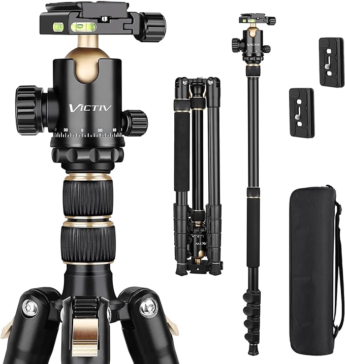 77" Aluminum Camera Tripods & Monopods, Victiv Compact Travel Tripod for Camera DSLR, Spotting Scope,Telescope, Binoculars, Porfessional Heavy Duty Camera Tripod Stand for Photography Video Recording