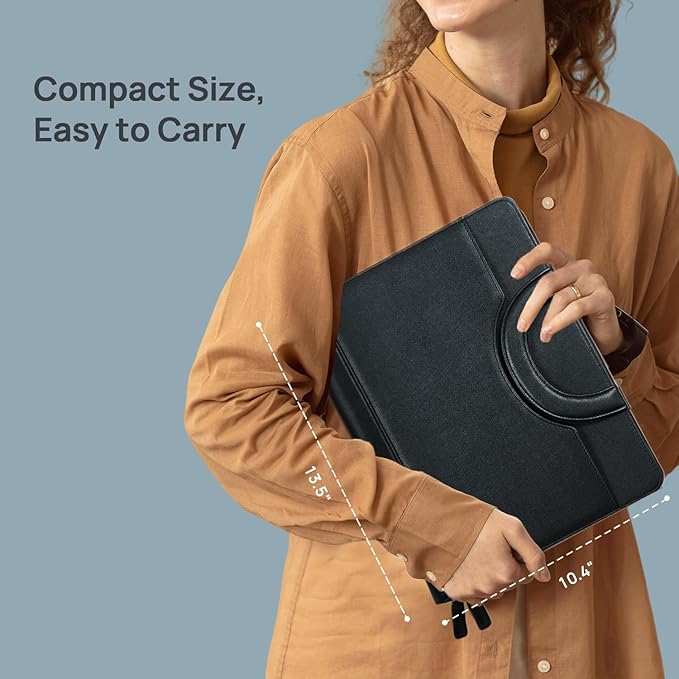 POPRUN Portfolio Binder with Zipper, Leather Padfolio Document Organizer with Storage, Professional Business Briefcase ideal for Meeting Presentation Work-Includes 50 Sheet Writing Pad, Black