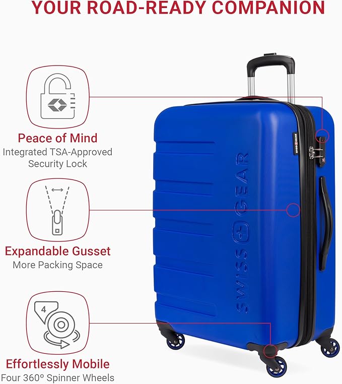 SwissGear 7366 Hardside Expandable Luggage with Spinner Wheels, Cobalt, Checked-Medium 23-Inch