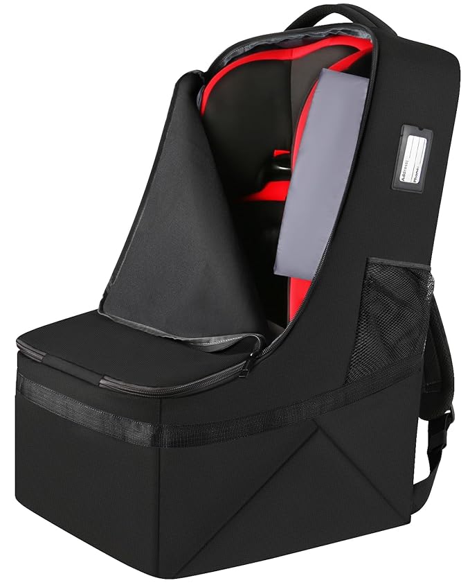YOREPEK Padded Car Seat Backpack for Air Travel, Baby Travel Essentials for Flying, Car Seat Protector Bag for Baby Travel, Car Seat Bag for Airplane Travel (All Black)