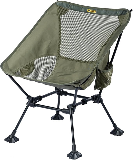 iClimb Ultralight Compact Camping Folding Beach Chair with Anti-Sinking Large Feet