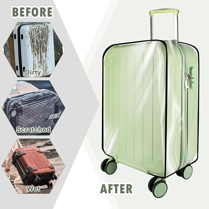 3 Pieces Thicken Clear Luggage Cover Protector, 20" 24" 28" PVC Luggage Covers for Suitcase Waterproof Dustproof Anti-scratch Travel Suitcase Covers Case for Wheeled Luggage