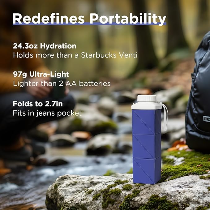 POMKAKA Collapsible Water Bottles 24.3oz(720ml), 2nd Generation Leakproof BPA-Free Travel Water Bottle,Lightweight Reusable Water bottle for Cycling Gym Camping Sports, Deep Ocean Blue
