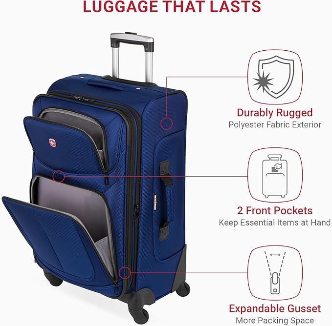 SwissGear Sion Softside Expandable Luggage, Blue, Checked-Medium 25-Inch