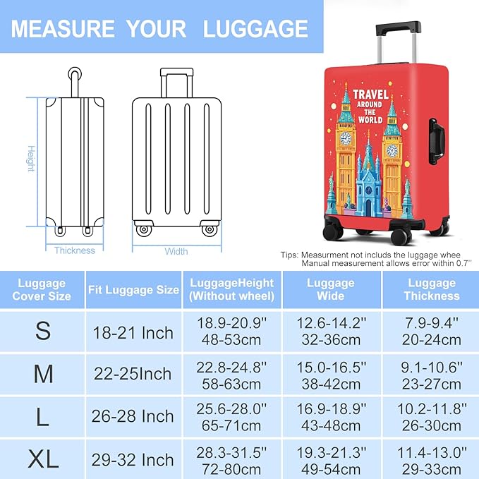 Luggage Cover Washable Suitcase Protector Anti-Scratch,Stretchable Fit for 20-34Inch Luggage Durable Travel Bag Cover with Zipper Closure (London-2, M(fits 24-26Inch suitcase))