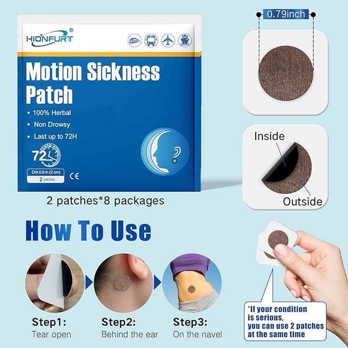 80ct Motion Sickness Patches – Sea Sickness Patches for Cruise, Car, Airplane, and Other Travel – Non-Drowsy, Effective, Lasts 72 Hours