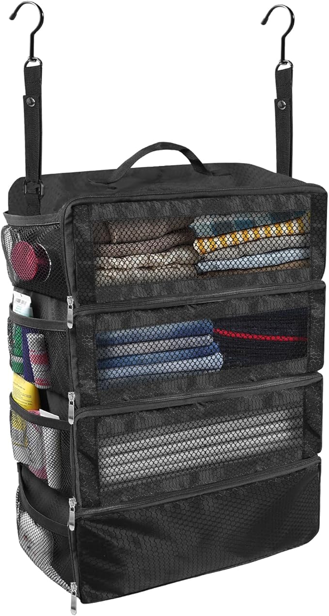 Suitcase Organizer, Travel Luggage Organizer Portable Hanging Travel Shelves Collapsible Hanging Packing Cubes for Carry on Suitcase