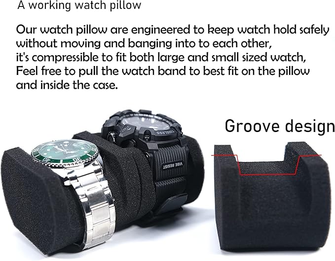 3 Slot Hard Watch Travel Case, Watch Roll Case Storage and Organizer for Men and Women, with anti-move watch pillow (Black fabric 3Slots)