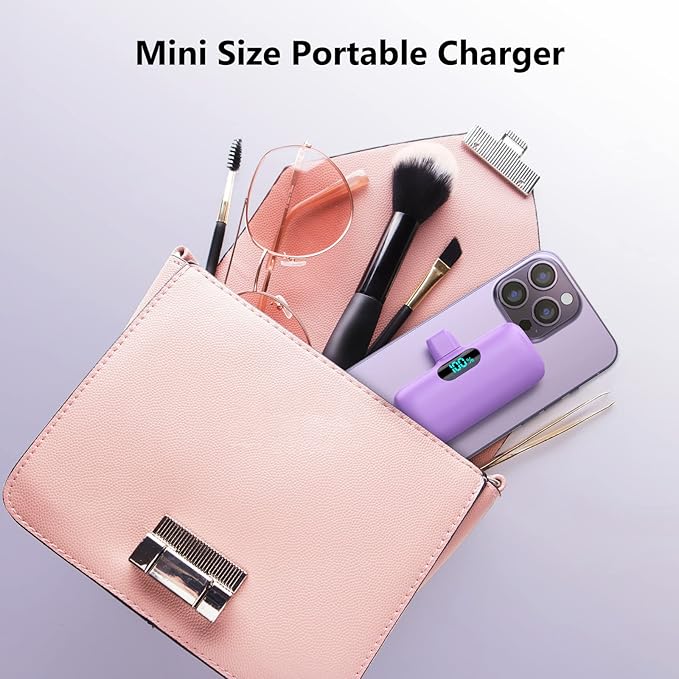 [2-Pack] Mini Portable Charger 5000mAh Power Bank,3A PD USB C Cell Phone Portable Power, LCD Display Battery Pack Compatible with iPhone 16/15/15 plus/15 pro/15 pro Max/Android/Samsung/Moto/LG etc