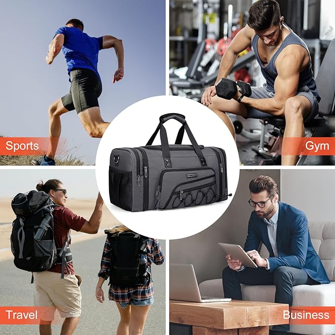 WITZMAN Duffle Bag for Men Nylon Large Gym Weekender Bag with Shoe Compartment Expandable Carry on Overnight Bag(B695 Silvery Grey)
