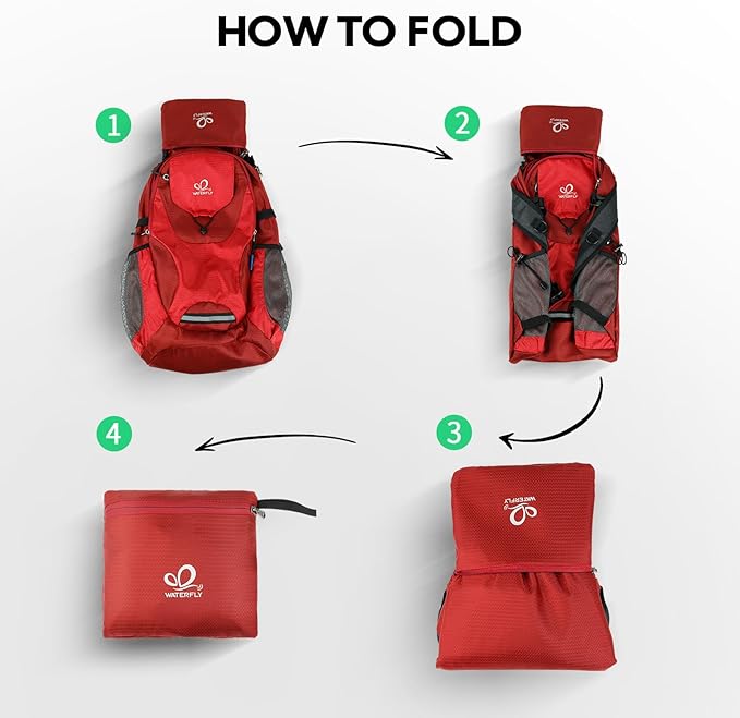 WATERFLY Lightweight Packable Hiking Backpack: 30L Foldable Travel Daypack Ultralight Camping Day Pack for Woman Man