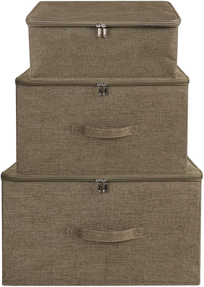ANMINY Storage Bins with Zipper Lids 36 Qt Lidded Fabric Storage Boxes Baskets Cubes with Handles Collapsible Washable Cotton Linen Closet Shelf Clothes Organizer Containers - Coffee, Large