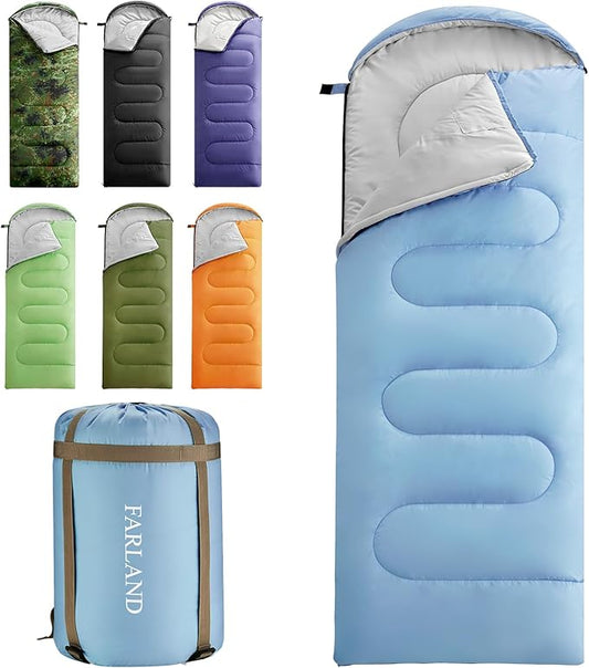 FARLAND Sleeping Bags 30℉ for Adults Teens Kids with Compression Sack Portable and Lightweight for 3-4 Season Camping, Hiking,Waterproof, Backpacking and Outdoors