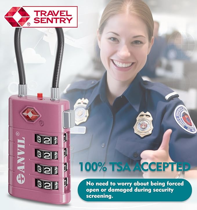 ANVIL 4 Digit Luggage Locks, TSA Locks for Luggage, Advanced TSA008 core, Alert Indicator for Your Travel Lock, Suitcase Lock. (4, Rose Purple)