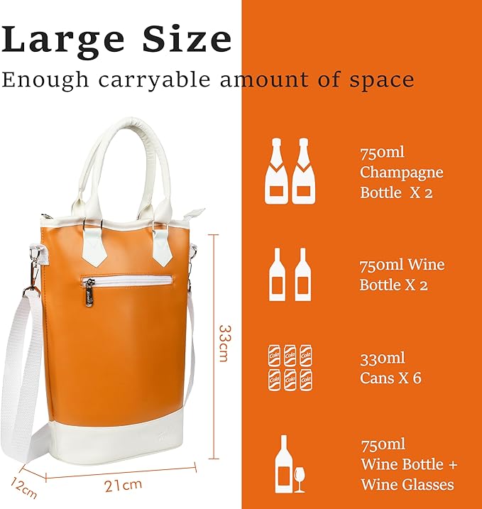 Tirrinia Insulated Wine Gift Carrier Tote - Travel Padded 2 Bottle Wine/Champagne Cooler Bag for Portable Wine Bottle Carrying Case, Women Men Wine Party Bag for Event, BYOB,B each, Gift for Wine