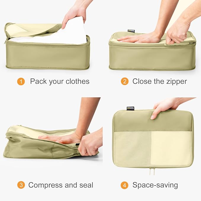 5 Set Compression Packing Cubes for Travel, Space Saving Luggage Organizer Bags (Bright Yellow)