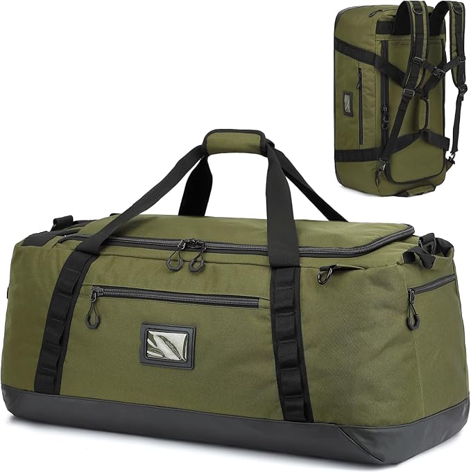 TUGUAN Extra Large Travel Duffle Bag Backpack for Men with Adjustable Dividers 120L Big Weekend Overnight Bag with ID Pocket Shoulder Strap Heavy Duty Sports Duffel Bags for Camping Gym, Green