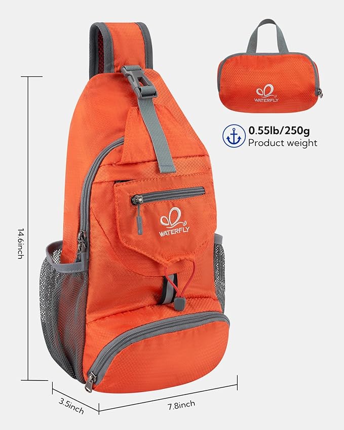 WATERFLY Packable Small Crossbody Sling Backpack Shoulder Chest Bag Daypack for Hiking Traveling