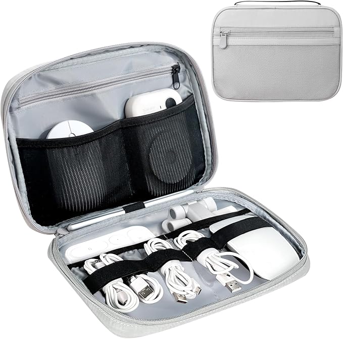 Electronics Organizer Bag, Portable Cable Organizer Case Travel Electronic Accessories Storage Case - Travel storage bag for Cables, Chargers, Phone, SD Cards - Grey