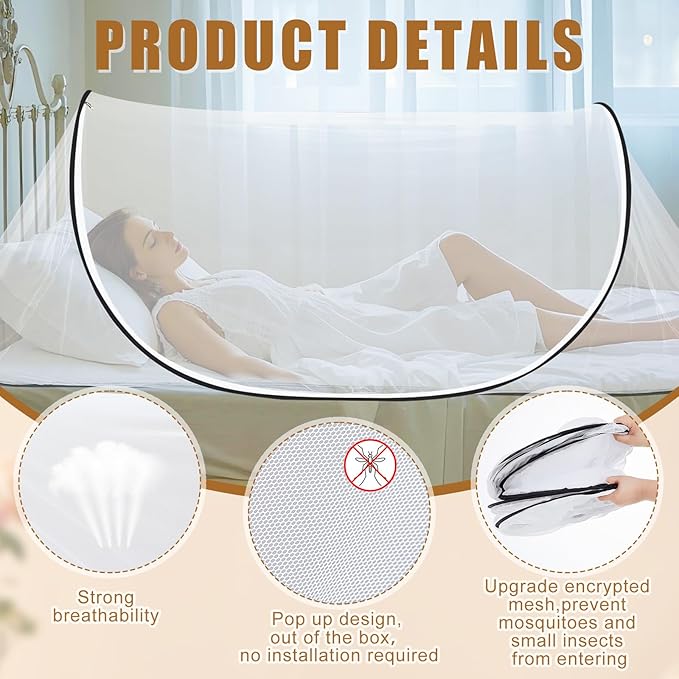 2 Pcs Large Pop up Mosquito Tent Portable Foldable Mosquito Bug Net for Bed Camping Travel Patio Outdoor 78 * 31 * 22 Inch Bug Netting Mesh Tent Canopy for Adults Baby Bedroom