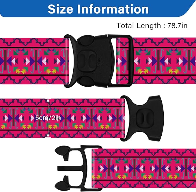 2 Pack Luggage Straps for Suitcases, Adjustable Travel Belt with Double Lock and Quick Release Buckle, Heavy Duty Nylon Bag Packing Strap, Bright Identifiers Business Travel Accessories-Pink Totem