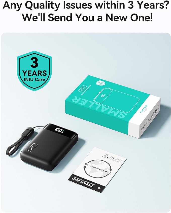 INIU Portable Charger, Smallest 22.5W 20000mAh USB C in & Out Power Bank Fast Charging, PD 3.0+QC 4.0 LED Display Phone Battery Pack Compatible with iPhone 16 15 14 13 Pro Samsung S23 Google iPad etc