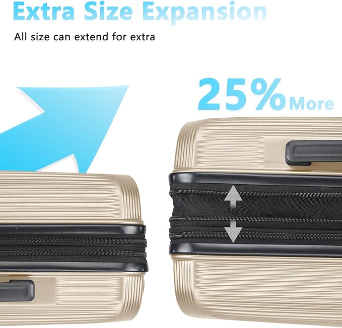 Luggage Sets 2 Piece, 20/28 Inch Lightweight Expandable PC Hardside Durable Suitcases with Spinner Wheels & TSA Lock, Champagne